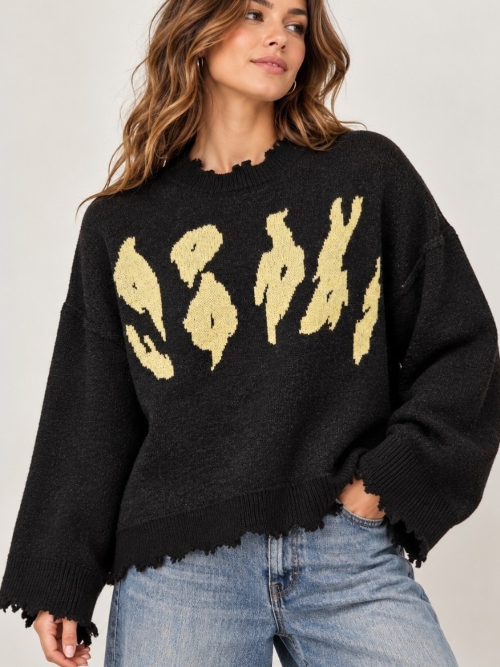 Vees XXL 100% Merino Wool Sweater Black Distressed Oversized Avant Garde